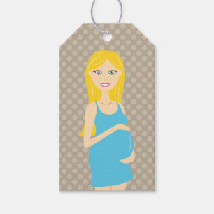 Blonde Pregnant Woman In Blue Dress Gift Tags