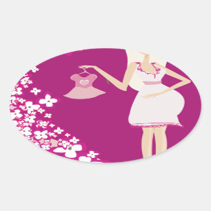 blonde pregnant woman oval sticker