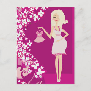 blonde pregnant woman postcard