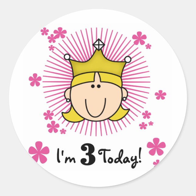 Blonde Princess 3rd Birthday Tshirts & Gifts Classic Round Sticker (Front)
