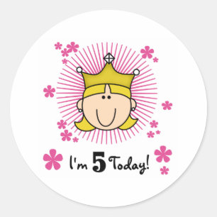 Blonde Princess 5th Birthday Classic Round Sticker