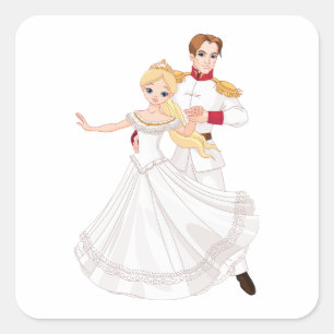 Blonde Princess and Charming Prince Fairytale Square Sticker