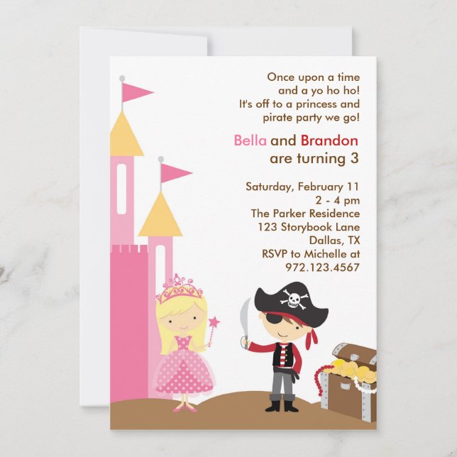 Blonde Princess and Pirate Invitation (Front)