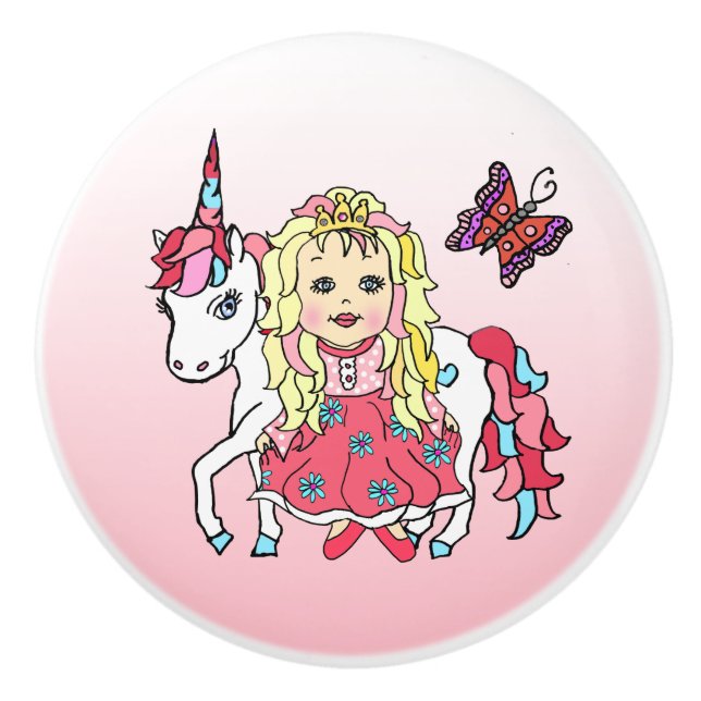 Blonde Princess and Unicorn Ceramic Knob (Front)