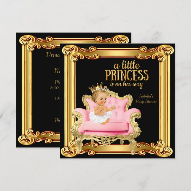 Blonde Princess Baby Shower Black Pink Gold Chair Invitation (Front/Back)