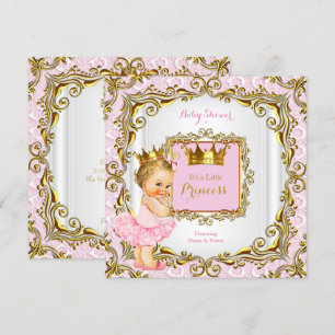 Blonde Princess Baby Shower Pink Lace White Gold Invitation