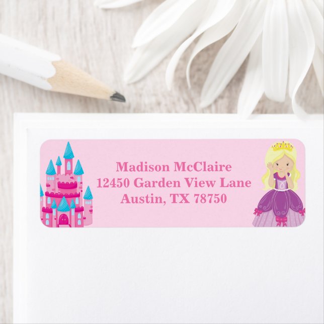 Blonde Princess Girl Cute Kids Pink Return Address (Insitu)