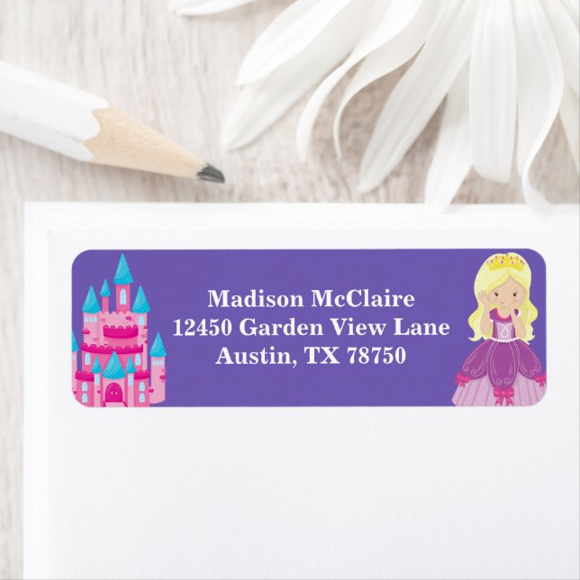 Blonde Princess Girl Cute Purple Return Address (Insitu)