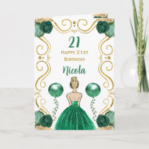 Blonde Princess Green Happy Birthday Card