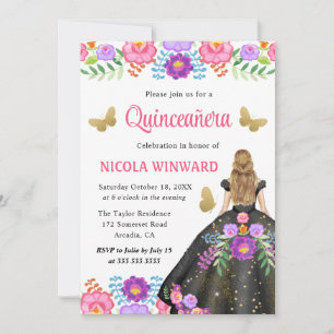 Blonde Princess Mexican Floral Dress Quinceanera Invitation