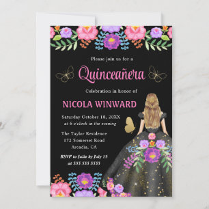 Blonde Princess Mexican Floral Dress Quinceanera Invitation