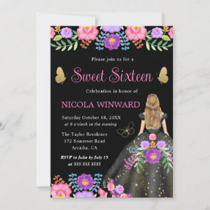 Blonde Princess Mexican Floral Dress Sweet 16 Invitation