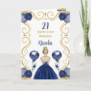 Blonde Princess Navy Happy Birthday Card