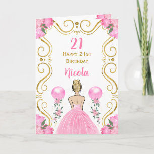 Blonde Princess Pink Happy Birthday Card