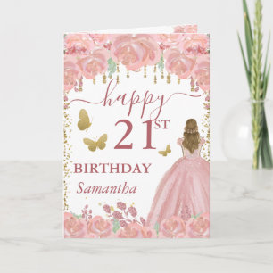 Blonde Princess Rose Gold Dress Birthday Card