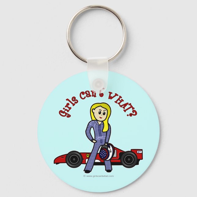 Blonde Race Car Driver Girl Key Ring (Front)