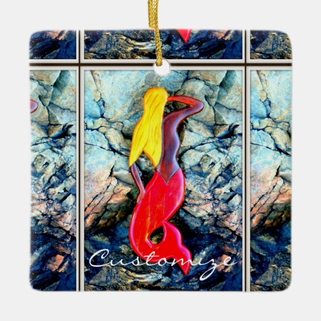 blonde red-tailed mermaid ceramic tree decoration (Front)