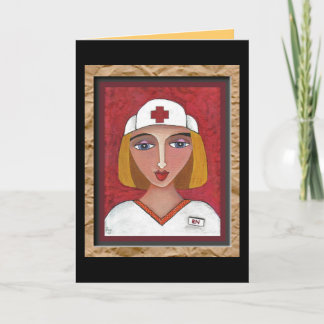 Blonde RN - folk art nurse greeting card