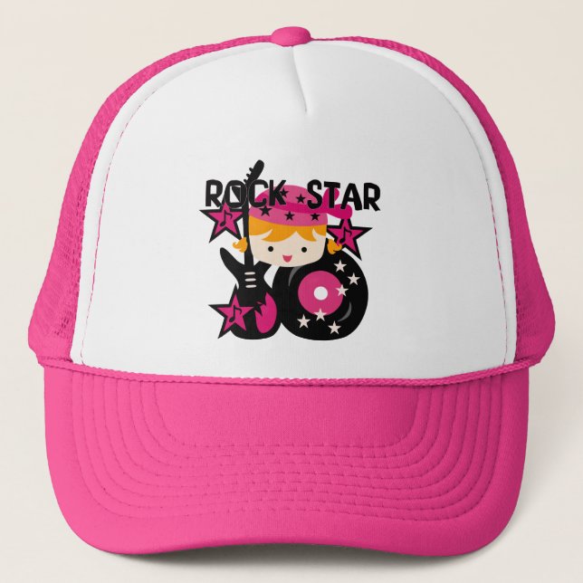 Blonde Rock Star Girl Trucker Hat (Front)