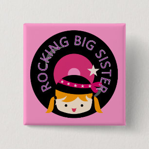 Blonde Rocking Big Sister 15 Cm Square Badge