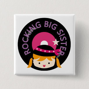 Blonde Rocking Big Sister 15 Cm Square Badge