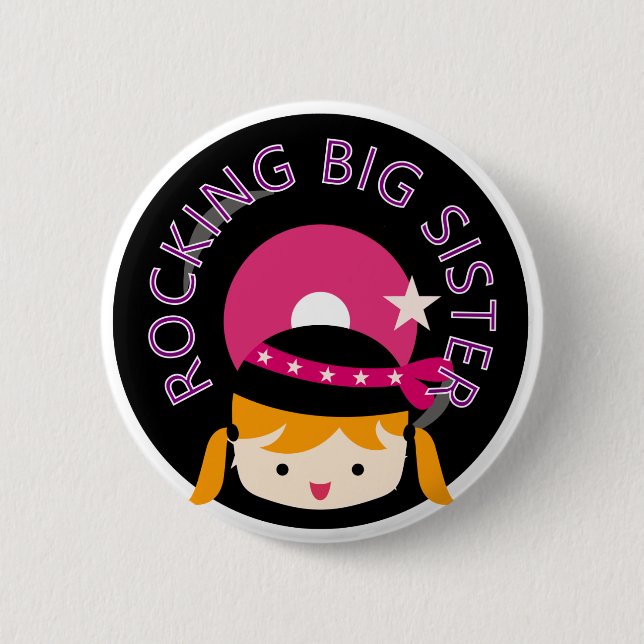 Blonde Rocking Big Sister 6 Cm Round Badge (Front)