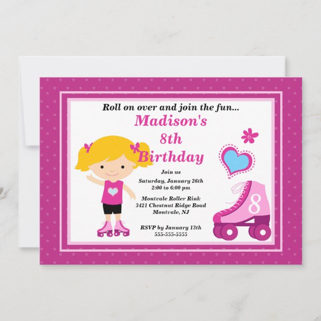 Blonde Skater Girl Skating Birthday Party Invitation (Front)