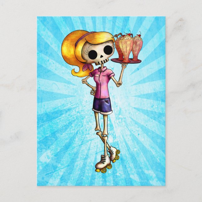 Blonde Skeleton Waitress Postcard (Front)