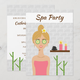 Blonde Spa Girl Illustration Spa Day Bridal Shower Invitation