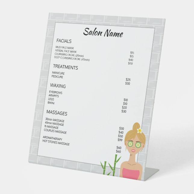 Blonde Spa Woman Illustration  - Custom Spa Menu Pedestal Sign (Front)