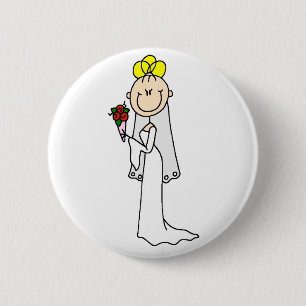 Blonde Stick Figure Bride Button