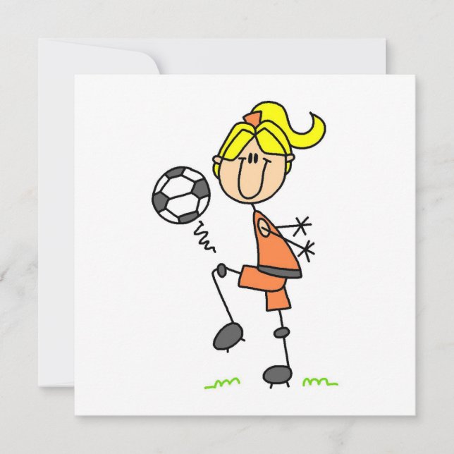 Blonde Stick Figure Soccer Player Girl Gifts (Front)