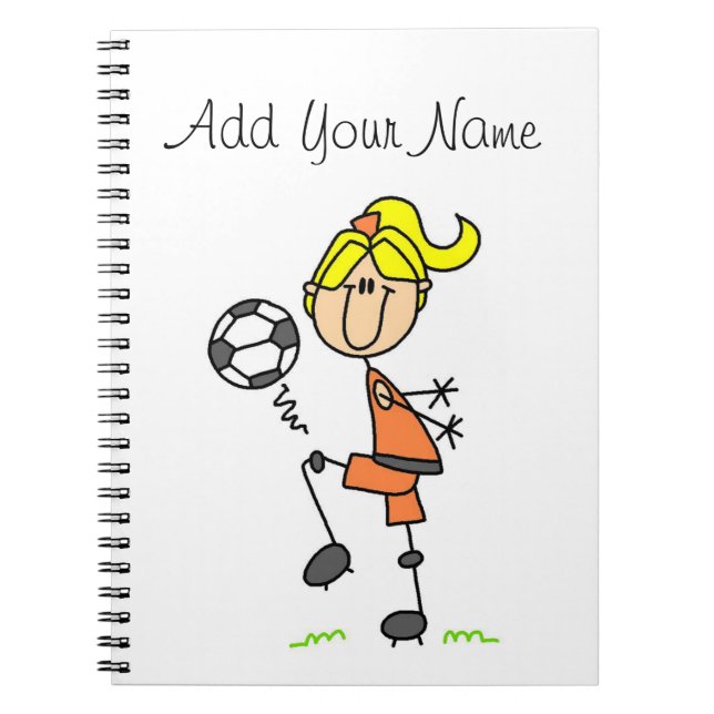 Blonde Stick Figure Soccer Player Girl Gifts Notebook (Front)