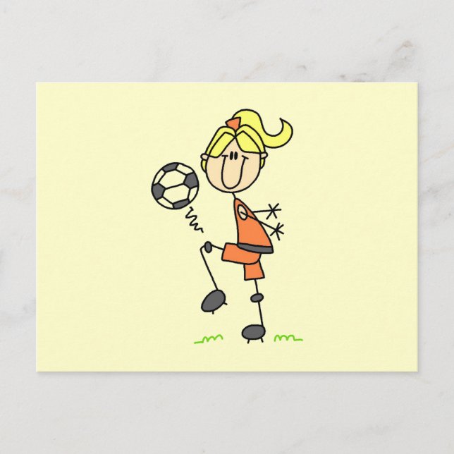 Blonde Stick Figure Soccer Player Girl Gifts Postcard (Front)