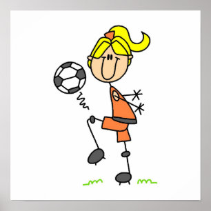 Blonde Stick Figure Soccer Player Girl Gifts Poster