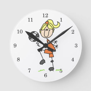 Blonde Stick Figure Soccer Player Girl Gifts Round Clock