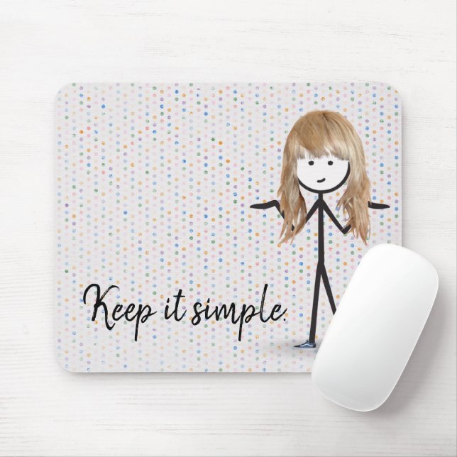 Blonde Stick Girl On Polka Dots Mouse Mat (With Mouse)
