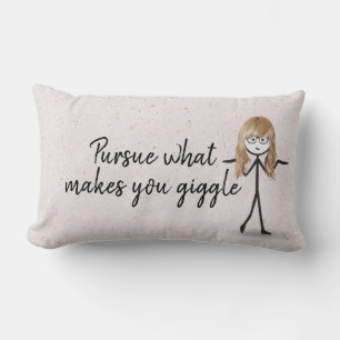 Blonde Stick Girl with Glasses and Quote   Lumbar Cushion