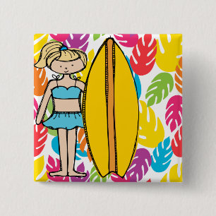 Blonde Surfer Girl Button