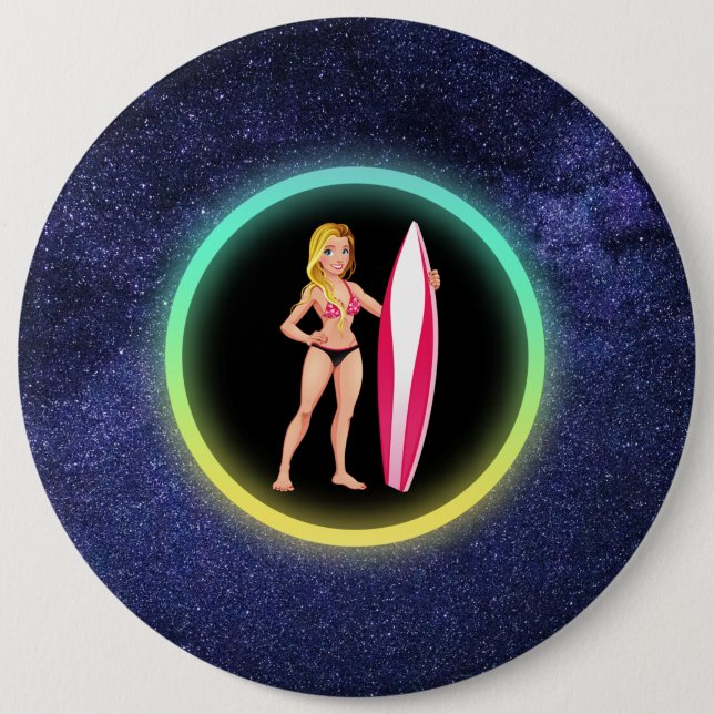 Blonde Surfer Teenage Girl Galaxy    6 Cm Round Badge (Front)