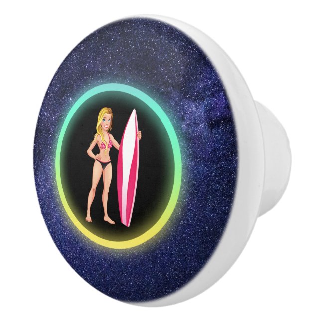 Blonde Surfer Teenage Girl Galaxy    Ceramic Knob (Right)