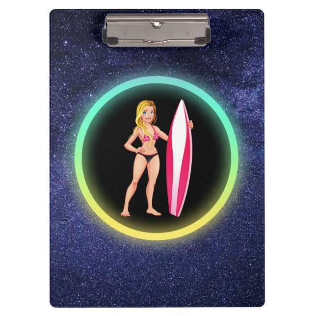Blonde Surfer Teenage Girl Galaxy  Clipboard (Front)