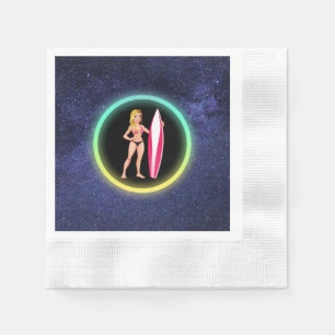 Blonde Surfer Teenage Girl Galaxy Napkin