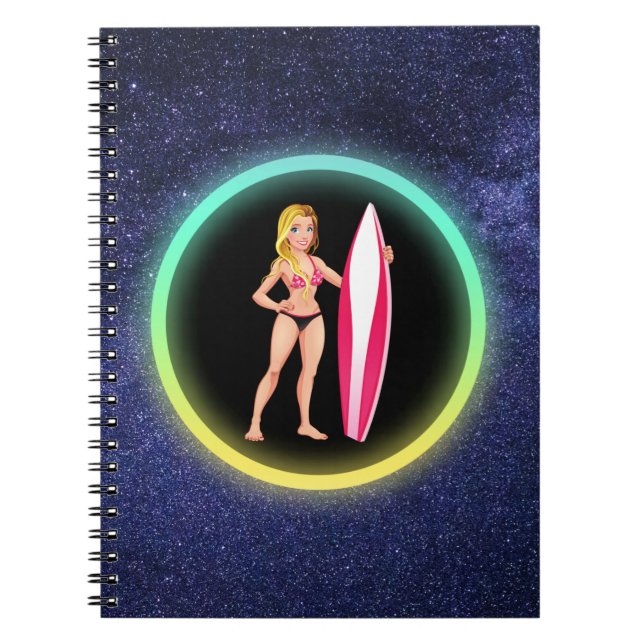 Blonde Surfer Teenage Girl Galaxy   Notebook (Front)