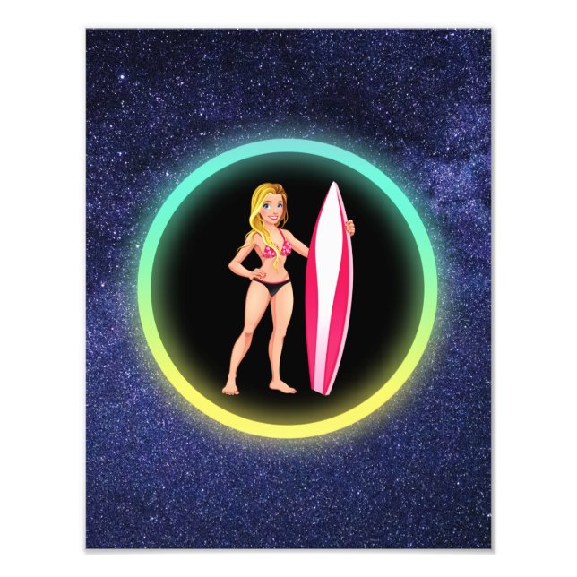 Blonde Surfer Teenage Girl Galaxy     Photo Print (Front)