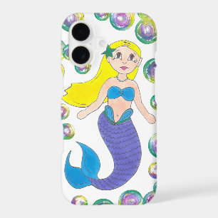 Blonde Swimming Mermaid Girl Bubbles Ocean Sea
