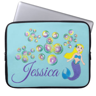 Blonde Swimming Mermaid Girl Bubbles Ocean Sea Laptop Sleeve