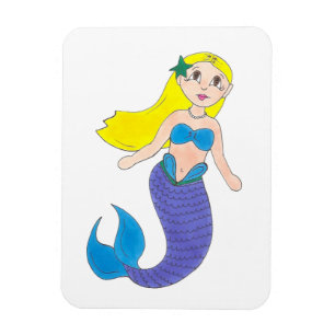 Blonde Swimming Mermaid Girl Purple Tail Ocean Sea Magnet