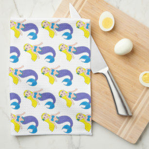 Blonde Swimming Mermaid Girl Purple Tail Ocean Sea Tea Towel