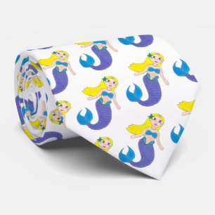 Blonde Swimming Mermaid Girl Purple Tail Ocean Sea Tie